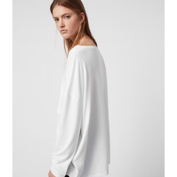 AllSaints Rita T Shirt Long Sleeve Drop Shoulder Designer Oversize Tee Top Large - Picture 2 of 11